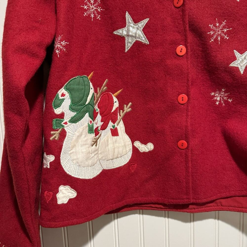 Take Two Red Wool Christmas Jacket Snowmen Size Medium - Picture 2 of 6